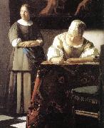 VERMEER VAN DELFT, Jan Lady Writing a Letter with Her Maid (detail)  ert oil painting reproduction
